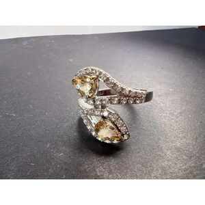 Yellow Beryl and Zircon Sterling Silver Bypass Ring size 9